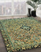 Machine Washable Abstract Avocado Green Rug in a Family Room, wshabs2849