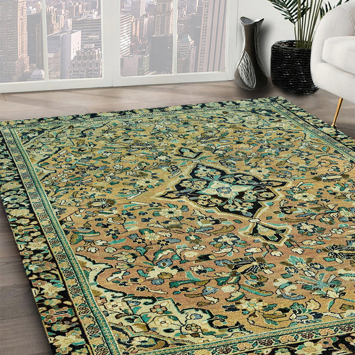 Machine Washable Abstract Avocado Green Rug in a Family Room, wshabs2849