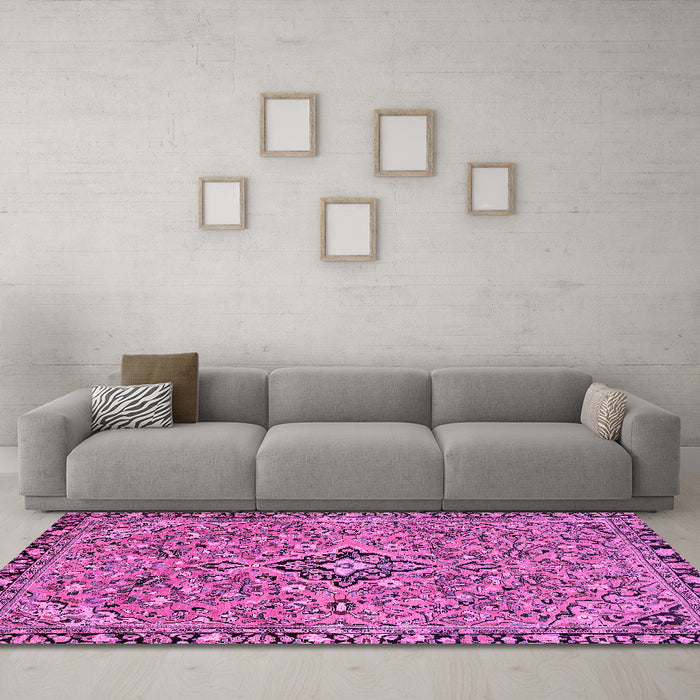 Machine Washable Abstract Pink Modern Rug in a Living Room, wshabs2849pnk