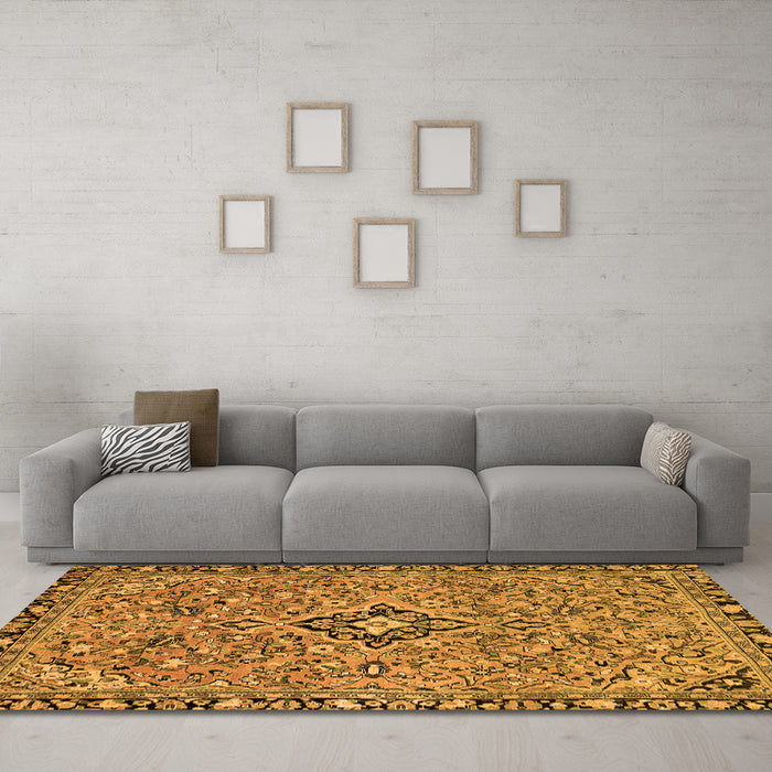 Machine Washable Abstract Orange Modern Area Rugs in a Living Room, wshabs2849org