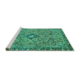 Sideview of Machine Washable Abstract Turquoise Modern Area Rugs, wshabs2849turq