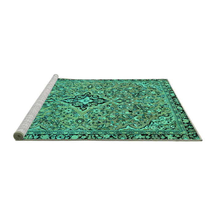 Sideview of Machine Washable Abstract Turquoise Modern Area Rugs, wshabs2849turq