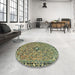 Round Machine Washable Abstract Avocado Green Rug in a Office, wshabs2849