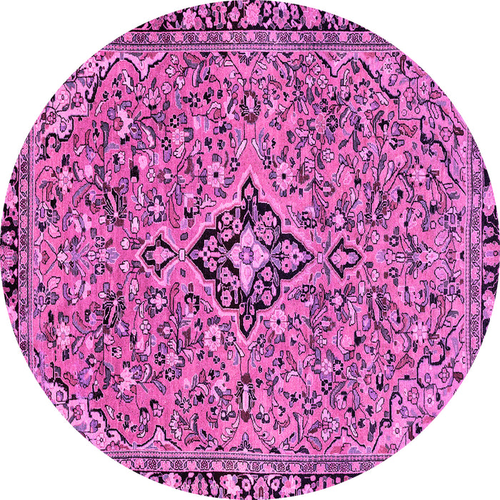 Round Machine Washable Abstract Pink Modern Rug, wshabs2849pnk