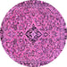 Round Machine Washable Abstract Pink Modern Rug, wshabs2849pnk