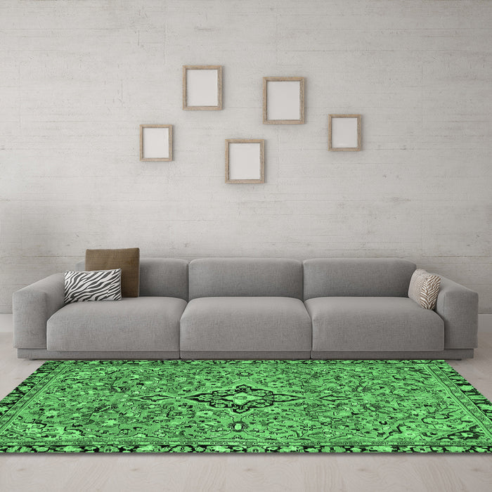 Machine Washable Abstract Emerald Green Modern Area Rugs in a Living Room,, wshabs2849emgrn