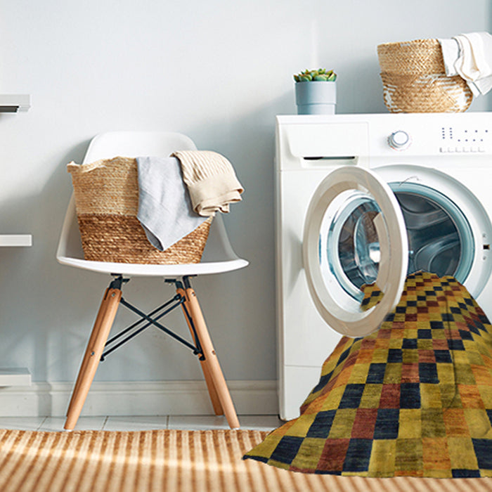 Machine Washable Abstract Red Brown Rug in a Washing Machine, wshabs284