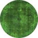 Round Machine Washable Abstract Green Modern Area Rugs, wshabs2850grn