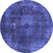 Round Machine Washable Abstract Blue Modern Rug, wshabs2850blu