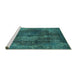 Sideview of Machine Washable Abstract Turquoise Modern Area Rugs, wshabs2850turq