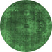 Round Machine Washable Abstract Emerald Green Modern Area Rugs, wshabs2850emgrn