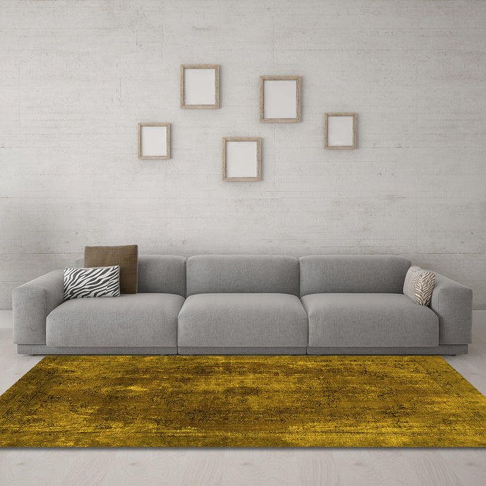 Machine Washable Abstract Yellow Modern Rug in a Living Room, wshabs2850yw