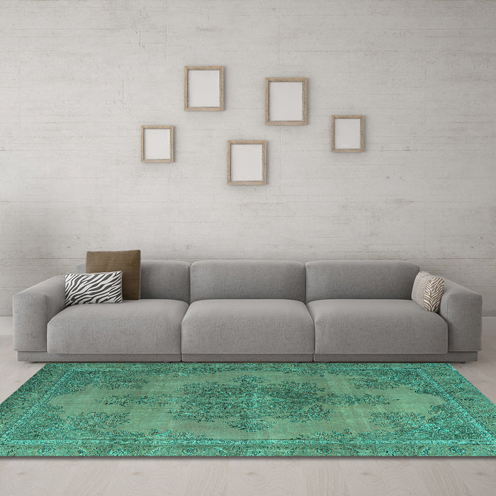Machine Washable Abstract Turquoise Modern Area Rugs in a Living Room,, wshabs2851turq