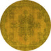 Round Machine Washable Abstract Yellow Modern Rug, wshabs2851yw