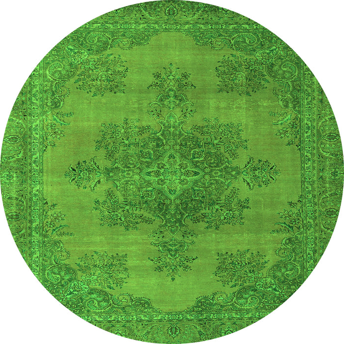 Round Machine Washable Abstract Green Modern Area Rugs, wshabs2851grn