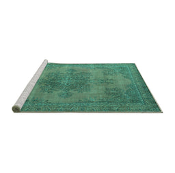 Sideview of Machine Washable Abstract Turquoise Modern Area Rugs, wshabs2851turq