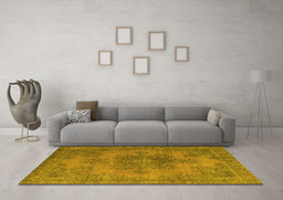 Machine Washable Abstract Yellow Modern Rug in a Living Room, wshabs2851yw