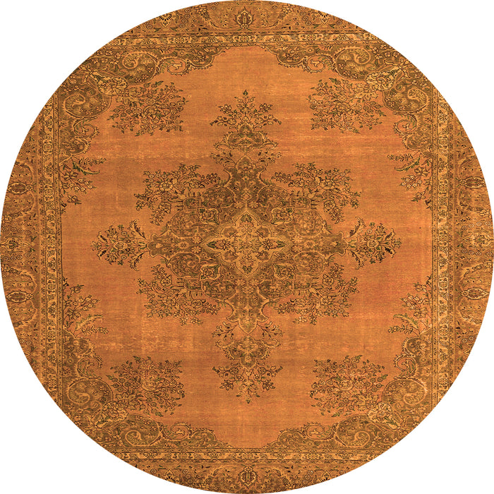 Round Machine Washable Abstract Orange Modern Area Rugs, wshabs2851org