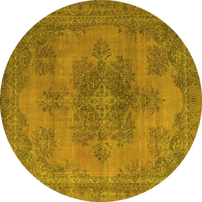 Round Abstract Yellow Modern Rug, abs2851yw