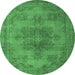 Round Abstract Emerald Green Modern Rug, abs2851emgrn