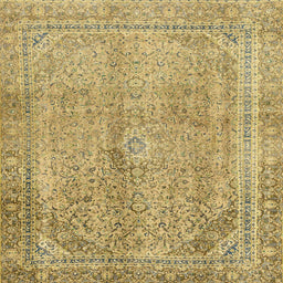 Square Machine Washable Abstract Chrome Gold Yellow Rug, wshabs2852