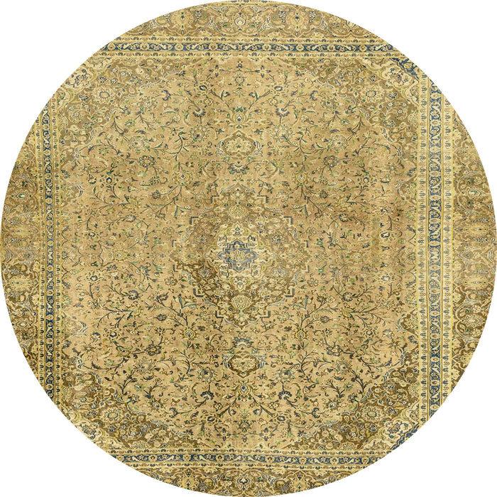 Round Abstract Chrome Gold Yellow Modern Rug, abs2852