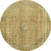 Round Abstract Chrome Gold Yellow Modern Rug, abs2852