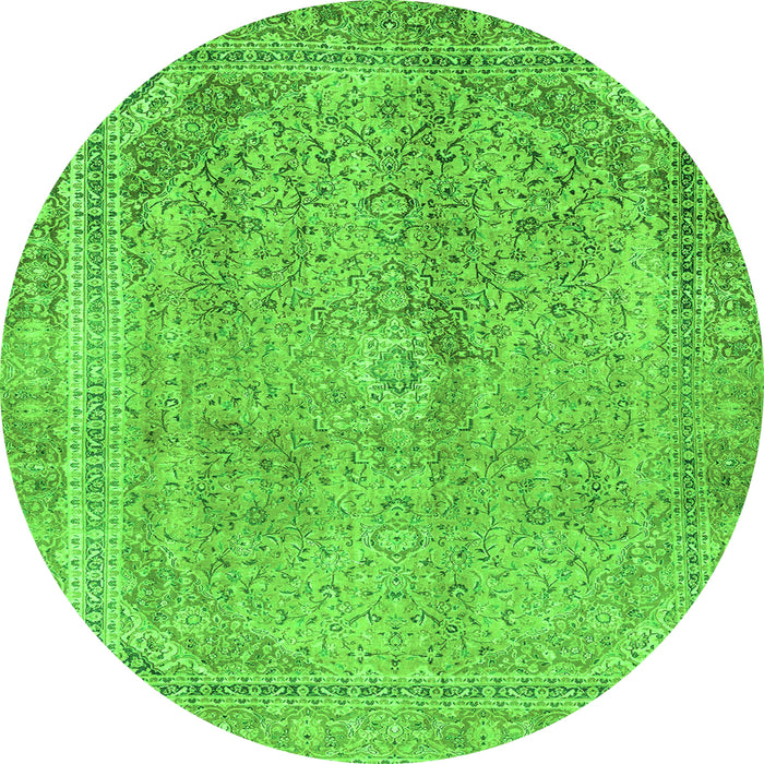Round Machine Washable Abstract Green Modern Area Rugs, wshabs2852grn