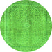 Round Machine Washable Abstract Green Modern Area Rugs, wshabs2852grn