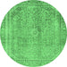 Round Abstract Emerald Green Modern Rug, abs2852emgrn