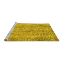 Sideview of Machine Washable Abstract Yellow Modern Rug, wshabs2852yw