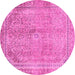 Round Machine Washable Abstract Pink Modern Rug, wshabs2852pnk