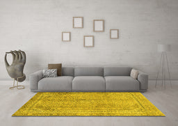Machine Washable Abstract Yellow Modern Rug in a Living Room, wshabs2852yw