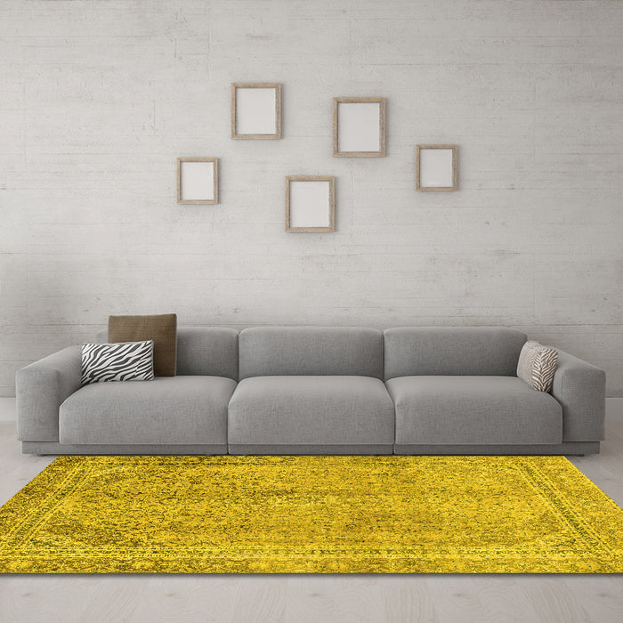 Machine Washable Abstract Yellow Modern Rug in a Living Room, wshabs2852yw