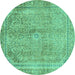 Round Abstract Turquoise Modern Rug, abs2852turq