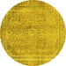 Round Abstract Yellow Modern Rug, abs2852yw