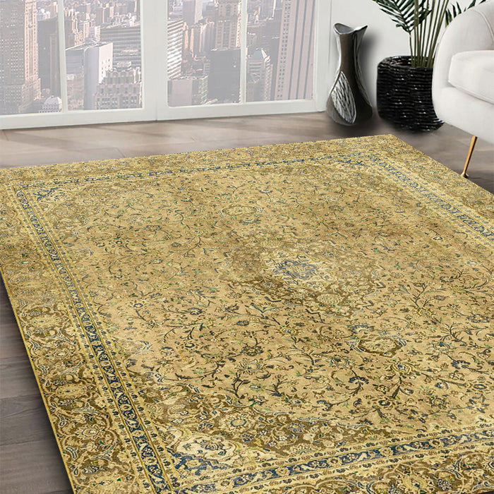 Abstract Chrome Gold Yellow Modern Rug in Family Room, abs2852