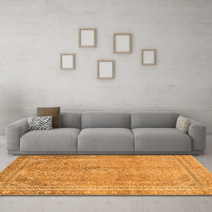 Machine Washable Abstract Orange Modern Area Rugs in a Living Room, wshabs2852org
