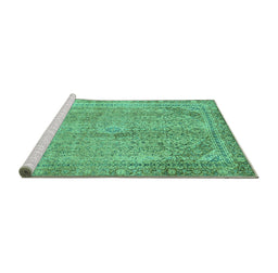 Sideview of Machine Washable Abstract Turquoise Modern Area Rugs, wshabs2852turq