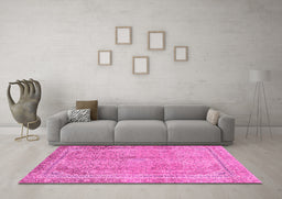 Machine Washable Abstract Pink Modern Rug in a Living Room, wshabs2852pnk