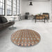 Round Abstract Brown Modern Rug in a Office, abs2853