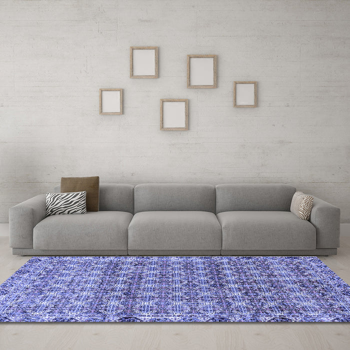 Machine Washable Abstract Blue Modern Rug in a Living Room, wshabs2853blu