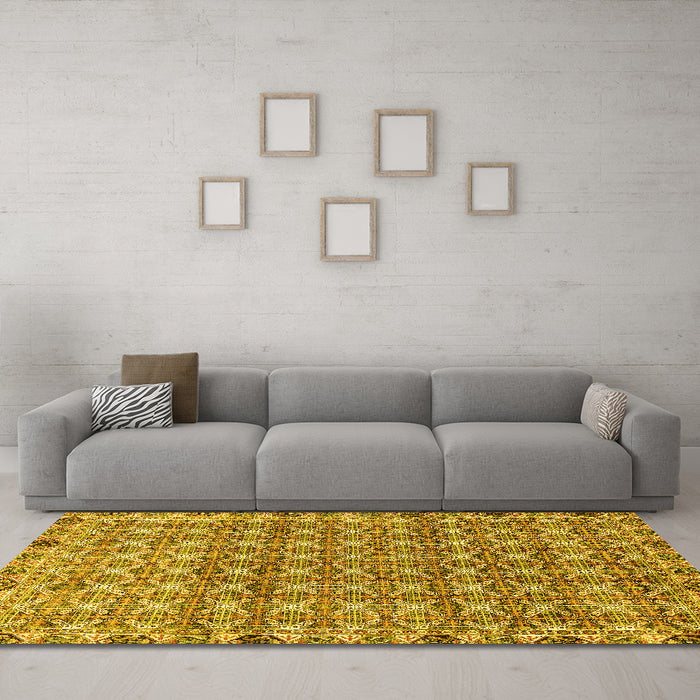 Machine Washable Abstract Yellow Modern Rug in a Living Room, wshabs2853yw