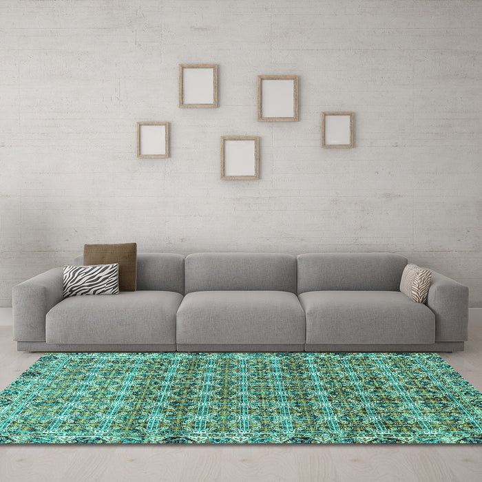 Machine Washable Abstract Turquoise Modern Area Rugs in a Living Room,, wshabs2853turq