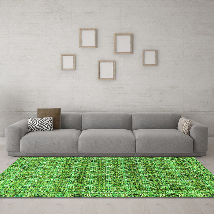 Machine Washable Abstract Green Modern Area Rugs in a Living Room,, wshabs2853grn