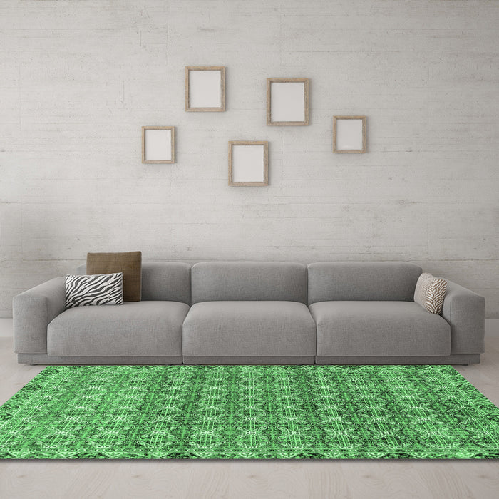 Machine Washable Abstract Emerald Green Modern Area Rugs in a Living Room,, wshabs2853emgrn