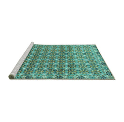 Sideview of Machine Washable Abstract Turquoise Modern Area Rugs, wshabs2853turq