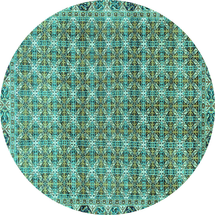 Round Machine Washable Abstract Turquoise Modern Area Rugs, wshabs2853turq