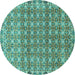 Round Machine Washable Abstract Turquoise Modern Area Rugs, wshabs2853turq