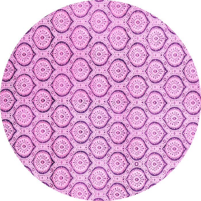 Round Machine Washable Abstract Pink Modern Rug, wshabs2854pnk